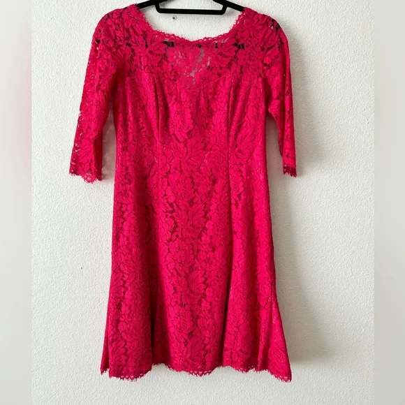 Eliza J | Dresses | Eliza J Tulip Scalloped Lace Overlay Fuschia Pink Fit  Flare Dress Sz 4p | Poshmark